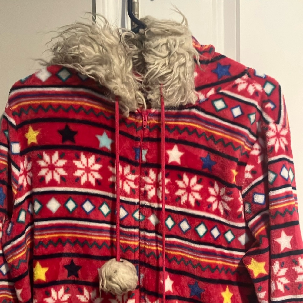Holiday Time Hooded Fleece Zipper Pajamas
